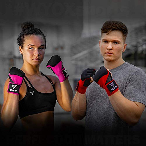 WYOX Gel Quick Hand Wraps for Boxing MMA Kickboxing - EZ-Off & On - Padded Knuckle with Wrist Wrap Protection for Men Women Youth (Pink, S-M)