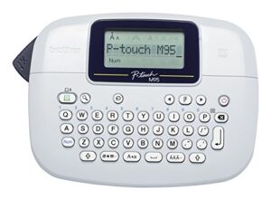 brother pt-m95 label maker, p-touch label printer, handheld, qwerty keyboard, up to 12mm labels, includes 12mm black on white tape cassette