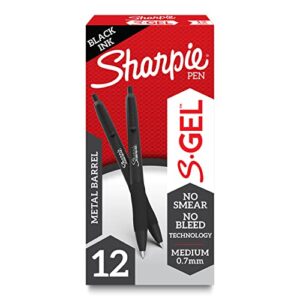 sharpie s-gel, gel pens, sleek metal barrel, matte black, medium point (0.7mm), black ink, 12 count