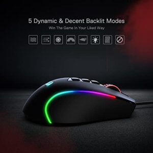 Redragon M612 Predator RGB Gaming Mouse, 8000 DPI Wired Optical Gamer Mouse with 11 Programmable Buttons & 5 Backlit Modes, Software Supports DIY Keybinds Rapid Fire Button