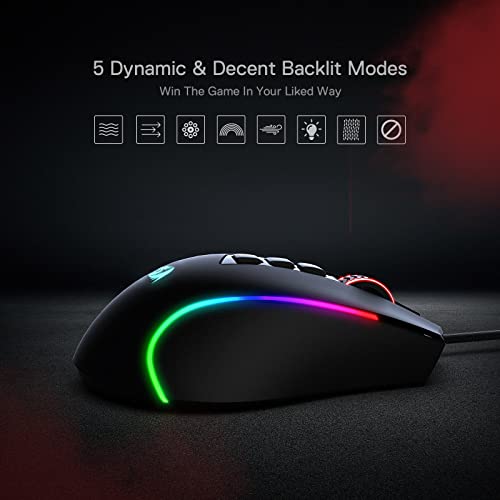 Redragon M612 Predator RGB Gaming Mouse, 8000 DPI Wired Optical Gamer Mouse with 11 Programmable Buttons & 5 Backlit Modes, Software Supports DIY Keybinds Rapid Fire Button