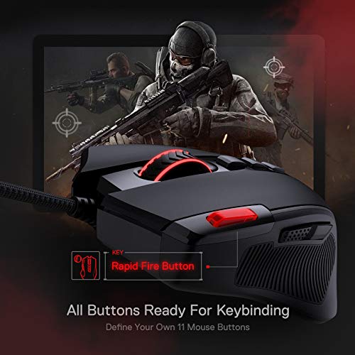 Redragon M612 Predator RGB Gaming Mouse, 8000 DPI Wired Optical Gamer Mouse with 11 Programmable Buttons & 5 Backlit Modes, Software Supports DIY Keybinds Rapid Fire Button