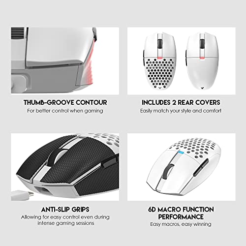 Fantech ARIA XD7 Wireless Gaming Mouse - Pixart 3395 Gaming Sensor 26000 DPI, KAILH GM8.0 Switches, Super Lightweight 59 Grams and Ambidextrous Egg Shape, 3-Mode Connectivity, White