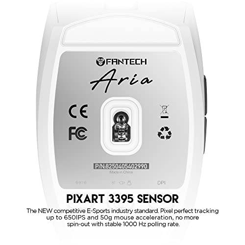 Fantech ARIA XD7 Wireless Gaming Mouse - Pixart 3395 Gaming Sensor 26000 DPI, KAILH GM8.0 Switches, Super Lightweight 59 Grams and Ambidextrous Egg Shape, 3-Mode Connectivity, White