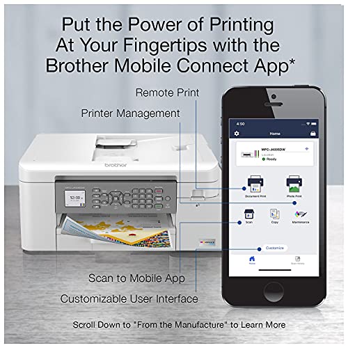 Brother INKvestment Tank MFC-J4335DWB Wireless Color All-in-One Inkjet Printer, White - Print Copy Scan Fax - 20 ppm, 4800 x 1200 dpi, Auto Duplex Printing, 20-Sheet ADF, CBMOUN Printer Cable