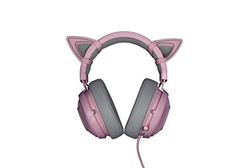 Razer Kraken Over Ear Headset, Quartz Pink Retractable & Razer RC21-01140300-W3M1 Kitty Ears for Kraken, Quartz Pink