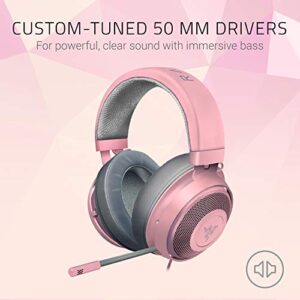 Razer Kraken Over Ear Headset, Quartz Pink Retractable & Razer RC21-01140300-W3M1 Kitty Ears for Kraken, Quartz Pink