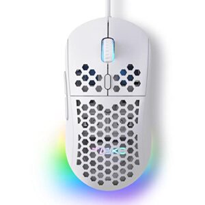 tmkb falcon m1se ultralight honeycomb gaming mouse, high-precision 12800dpi optical sensor, 6 programmable buttons, customizable rgb, drag-free paracord, ergonomic wired gaming mouse – matte white