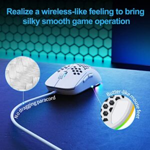 TMKB Falcon M1SE Ultralight Honeycomb Gaming Mouse, High-Precision 12800DPI Optical Sensor, 6 Programmable Buttons, Customizable RGB, Drag-Free Paracord, Ergonomic Wired Gaming Mouse - Matte White