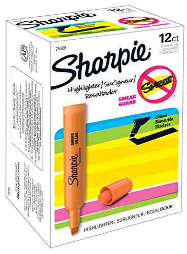 SHARPIE Tank Style Highlighters, Chisel Tip, Fluorescent Orange, Box of 12