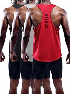 neleus men’s 3 pack workout running tank top sleeveless gym athletic shirts,5080,black/grey/red,l
