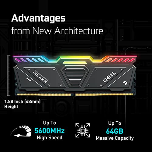 GeIL Polaris RGB DDR5 RAM, 32GB (16GBx2) 5200MHz 1.25V ,AMD Compatible, Long DIMM High Speed Desktop Memory, Hardcore Immersive Gaming/Multimedia Content Creation/Quality Live Streaming(Gray)
