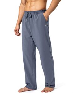 pudolla men’s cotton yoga sweatpants athletic lounge pants open bottom casual jersey pants for men with pockets (mallard blue large)