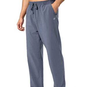 Pudolla Men's Cotton Yoga Sweatpants Athletic Lounge Pants Open Bottom Casual Jersey Pants for Men with Pockets (Mallard Blue Large)