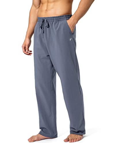 Pudolla Men's Cotton Yoga Sweatpants Athletic Lounge Pants Open Bottom Casual Jersey Pants for Men with Pockets (Mallard Blue Large)