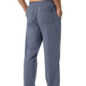 Pudolla Men's Cotton Yoga Sweatpants Athletic Lounge Pants Open Bottom Casual Jersey Pants for Men with Pockets (Mallard Blue Large)