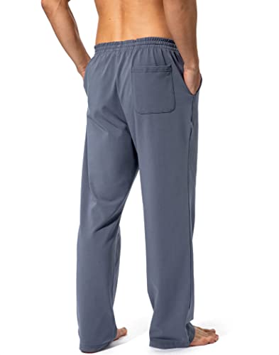 Pudolla Men's Cotton Yoga Sweatpants Athletic Lounge Pants Open Bottom Casual Jersey Pants for Men with Pockets (Mallard Blue Large)