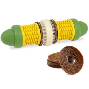 petsafe busy buddy cravin’ corncob dog – treat ring holding chew toy – bpa free rubber – butter scented – interactive pet puzzle for boredom or separation anxiety – small to large dogs
