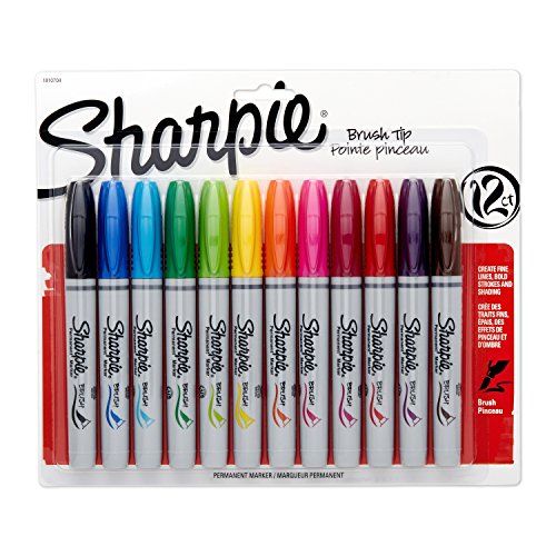 Sharpie Permanent Markers, Brush Tip, Assorted, 12 Pack