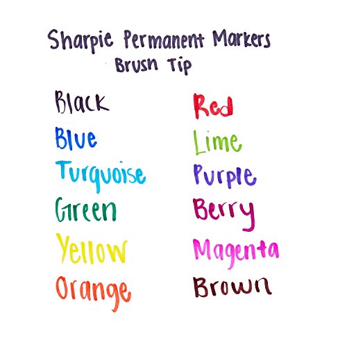 Sharpie Permanent Markers, Brush Tip, Assorted, 12 Pack