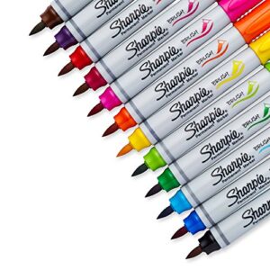 Sharpie Permanent Markers, Brush Tip, Assorted, 12 Pack