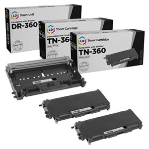 ld compatible toner cartridge & drum unit replacements for brother tn360 high yield & dr360 (2 toners, 1 drum, 3-pack)