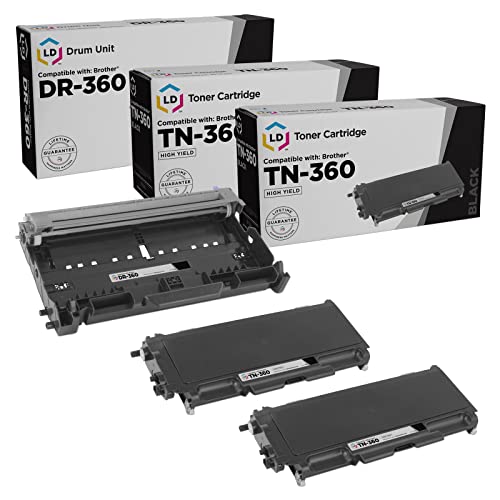 LD Compatible Toner Cartridge & Drum Unit Replacements for Brother TN360 High Yield & DR360 (2 Toners, 1 Drum, 3-Pack)