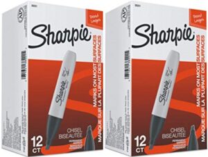 sharpie 38201 chisel tip permanent markers, black; 2-packs of 12 markers each for a total of 24 markers