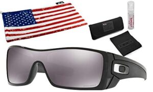 oakley batwolf sunglasses (black ink frame, prizm black lens) with lens cleaning kit and country flag microbag