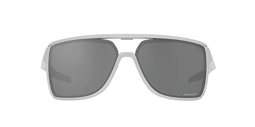 Oakley Men's OO9147 Castel Rectangular Sunglasses, X Silver/Prizm Black, 63 mm