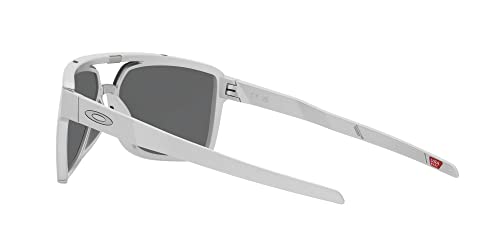 Oakley Men's OO9147 Castel Rectangular Sunglasses, X Silver/Prizm Black, 63 mm