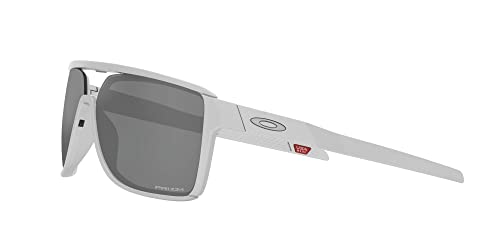 Oakley Men's OO9147 Castel Rectangular Sunglasses, X Silver/Prizm Black, 63 mm