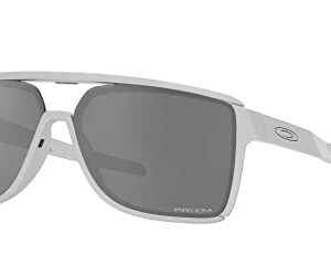 Oakley Men's OO9147 Castel Rectangular Sunglasses, X Silver/Prizm Black, 63 mm