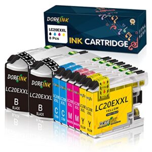 doreink lc20e ink cartridge replacement for brother lc20exxl lc-20exxl work for brother mfc-j985dw j5920dw j775dw j985dwxl printer (2 black, 2 cyan, 2 magenta, 2 yellow, 8 pack)