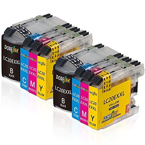 DOREINK LC20E Ink Cartridge Replacement for Brother LC20EXXL LC-20EXXL Work for Brother MFC-J985DW J5920DW J775DW J985DWXL Printer (2 Black, 2 Cyan, 2 Magenta, 2 Yellow, 8 Pack)
