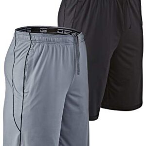 DEVOPS Men's 2-Pack Loose-Fit 10" Workout Gym Shorts with Pockets (Large, Black/Steel)