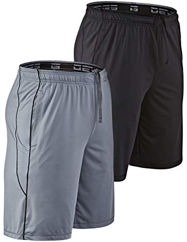 DEVOPS Men's 2-Pack Loose-Fit 10" Workout Gym Shorts with Pockets (Large, Black/Steel)