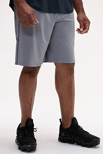 DEVOPS Men's 2-Pack Loose-Fit 10" Workout Gym Shorts with Pockets (Large, Black/Steel)