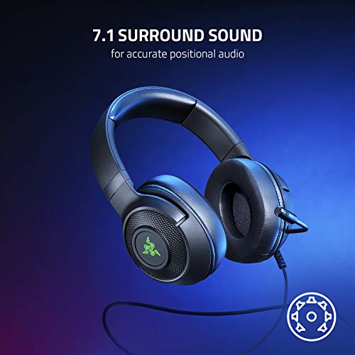 Razer Kraken V3 X Gaming Headset: 7.1 Surround Sound - Triforce 40mm Drivers - HyperClear Bendable Cardioid Mic - Chroma RGB Lighting - for PC - Classic Black