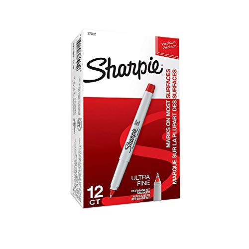 Sharpie 37002 Permanent Markers Ultra Fine Point Red Dozen