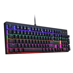 anyotherway mechanical gaming keyboard led backlit 104 keys, blue switches keys with 6 led color modes, 8 preset lighting effects, usb wired for pc gamers