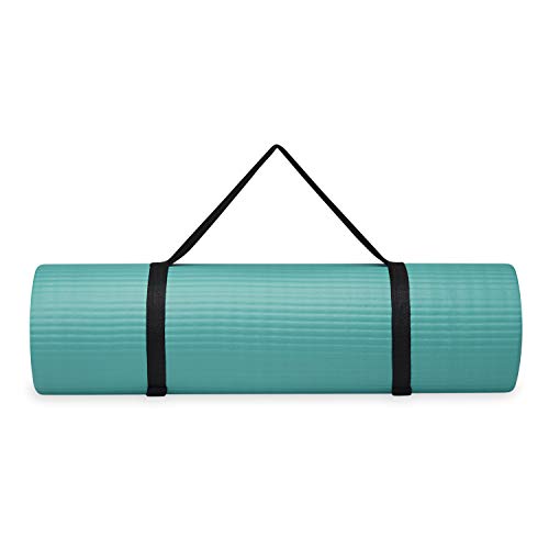 Gaiam Essentials Thick Yoga Mat Fitness & Exercise Mat With Easy-Cinch Carrier Strap, Teal, 72"L X 24"W X 2/5 Inch Thick