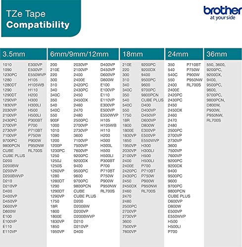 Brother P-Touch TZe Laminated Tape Cartridges - 0.38 Width - White - 1 Each