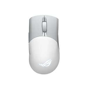 asus rog keris wireless aimpoint gaming mouse, tri-mode connectivity (2.4ghz rf, bluetooth, wired), 36000 dpi sensor, 5 programmable buttons, rog speednova, replaceable switches, paracord cable, white