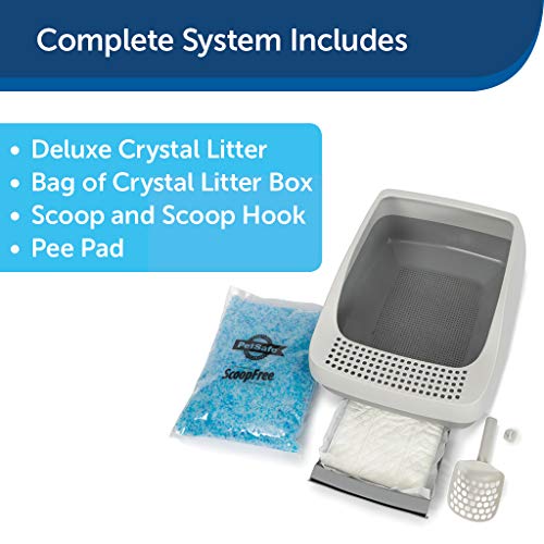 PetSafe Deluxe Cat Litter Box with Crystal Litter System – Starter Kit Includes Litter Scoop, Pee Pad, 1 Month of ScoopFree Premium Crystal Litter