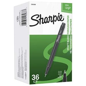 sharpie fine point pens, 0.8 millimeter tip, black, pack of 36