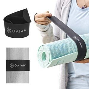 gaiam yoga mat strap slap band – keeps your mat tightly rolled and secure, fits most size mats (20″l x 1.5″w), black