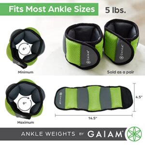 Gaiam Ankle Weights Adjustable Set For Women & Men - Resistance Workout Equipment for Walking, Running, Pilates, Yoga, Dance, Aerobics, Cardio Exercises (5Lb Set - Two 2.5Lb Weights)