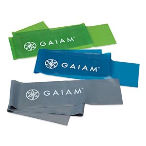 gaiam restore strength and flexibility resistance band kit set – 3 levels of resistance – strength training workout bands for stretching muscles – versatile exercise tool – light, medium, and heavy