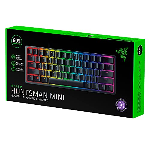 Razer Huntsman Mini (Purple Switch) - Compact Gaming Keyboard (Compact 60 Percent Keyboard with Clicky Opto-Mechanical Switches, PBT Keycaps, Detachable USB-C Cable) US Layout